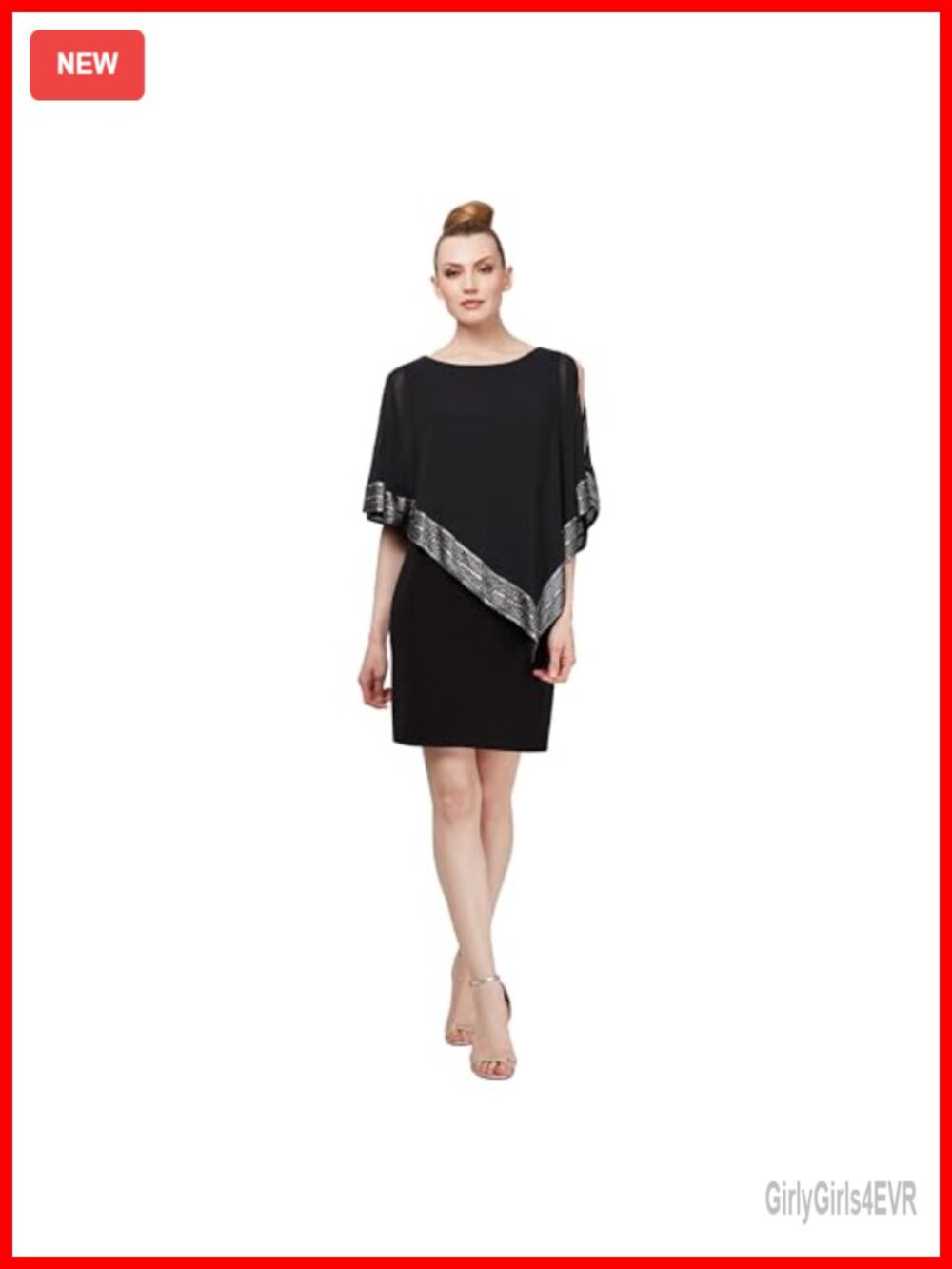 Capelet Overlay Dress with Metallic Trim